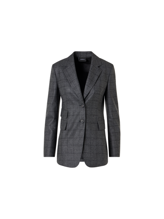 Designer Straight Wool Flannel Jacket in Prince of Wales - grey - multicolor - black