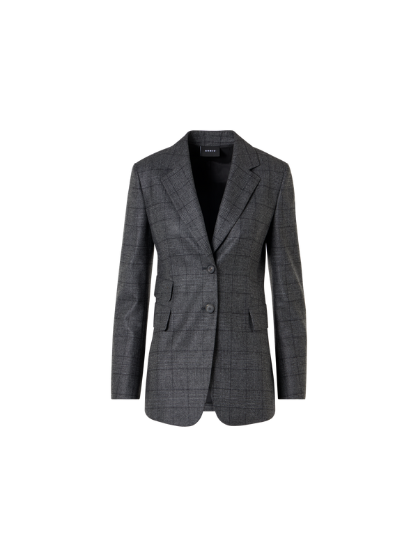 Designer Straight Wool Flannel Jacket in Prince of Wales - grey - multicolor - black