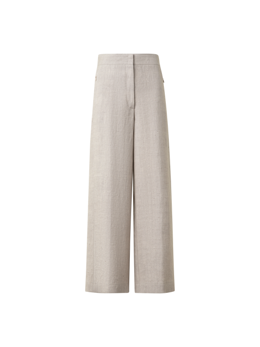 Designer Washed Raw Linen Culotte Pants - neutral - pastel - beige