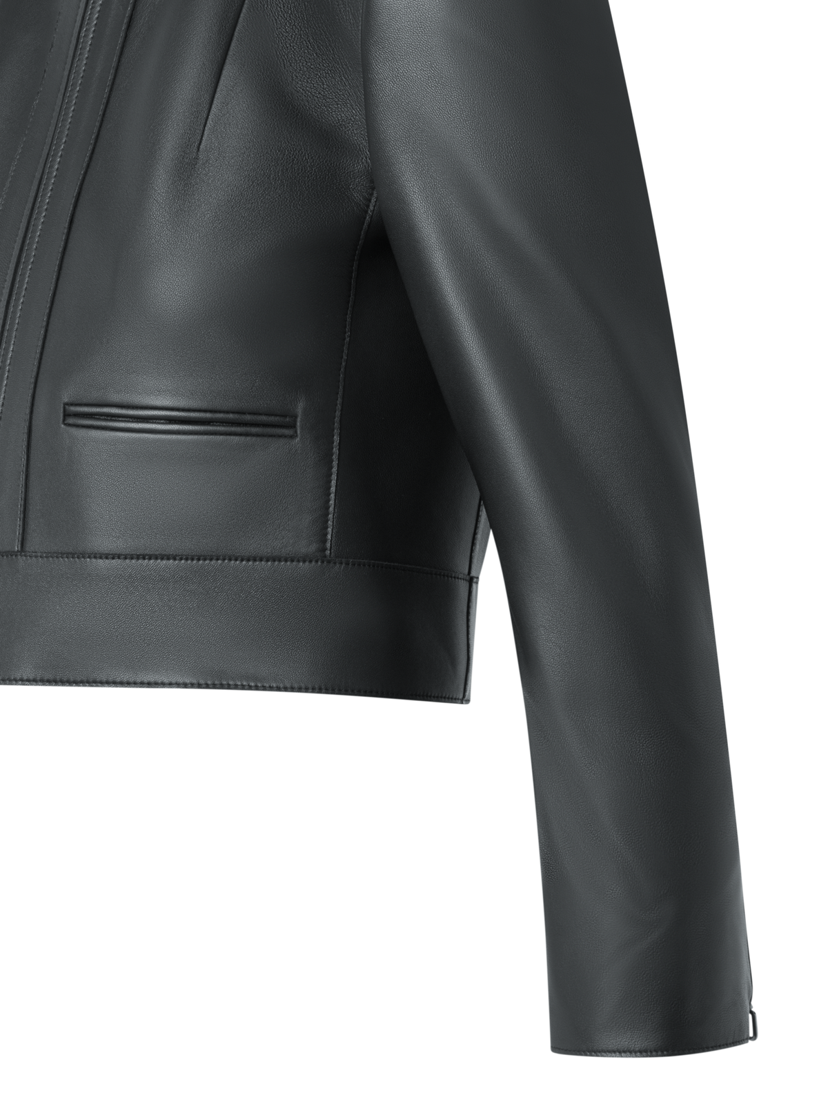 Designer Cropped Leather Jacket with Crew Neck - black - neutral