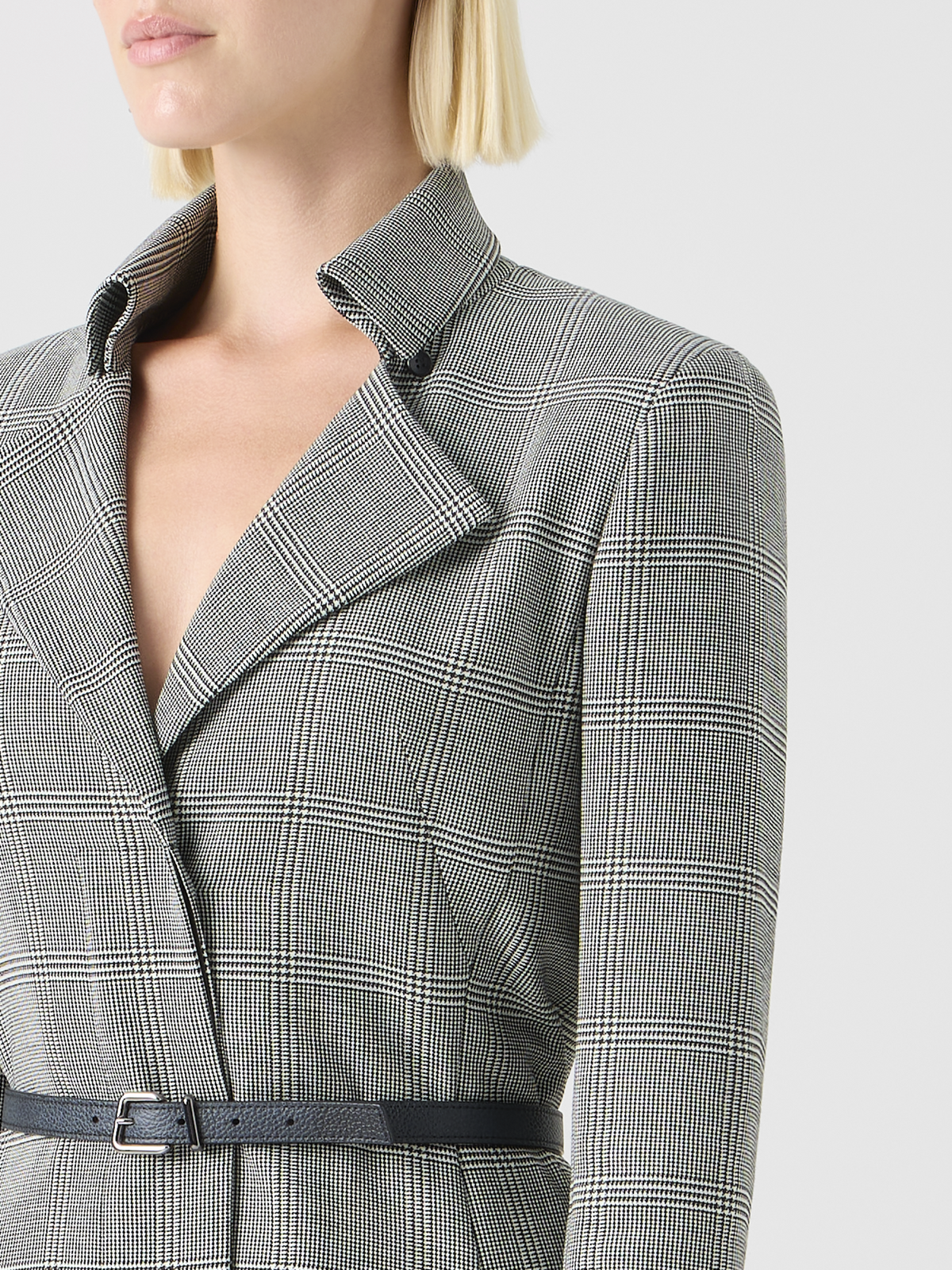 Designer Prince of Wales Check Wool Double-Face Midi Dress - grey #editorial