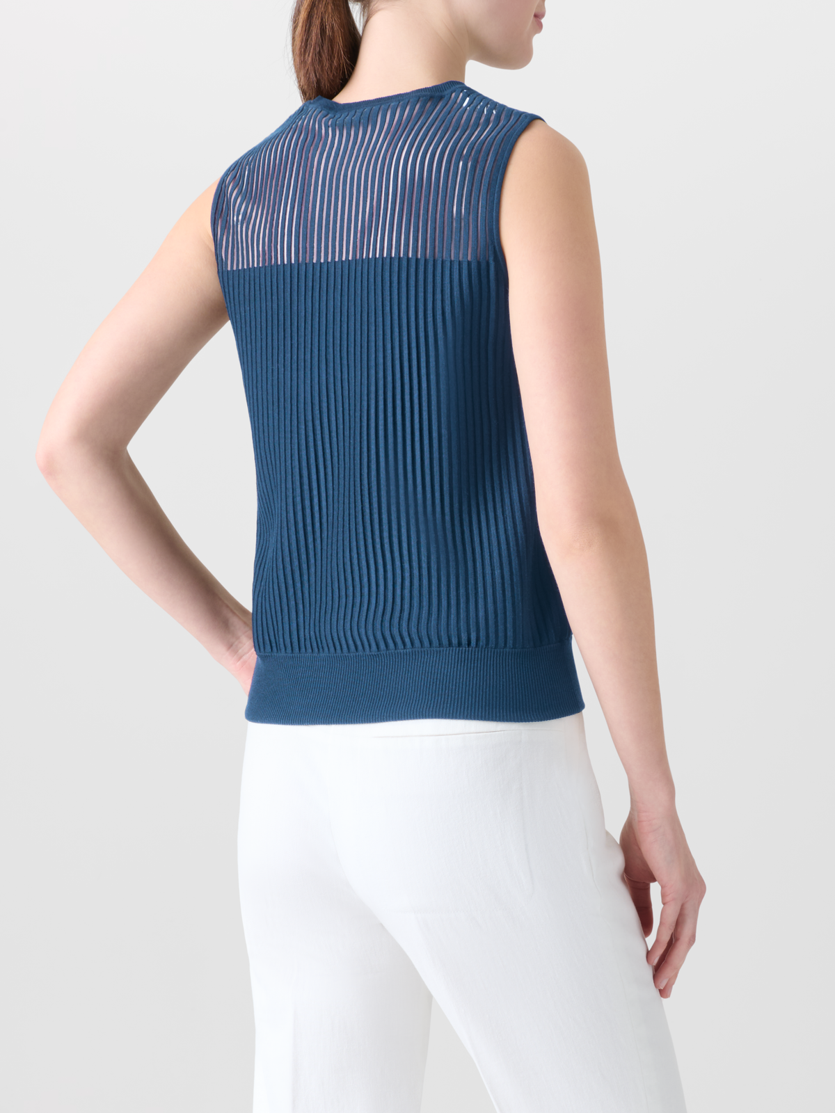Designer Knit Top in Silk Blend Structured Lines - blue #editorial