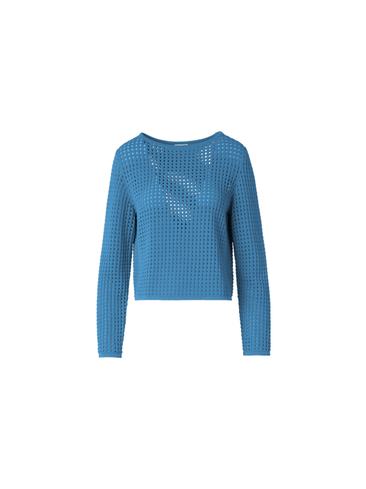 Designer Knit Sweater in Chunky Cotton Mesh - blue
