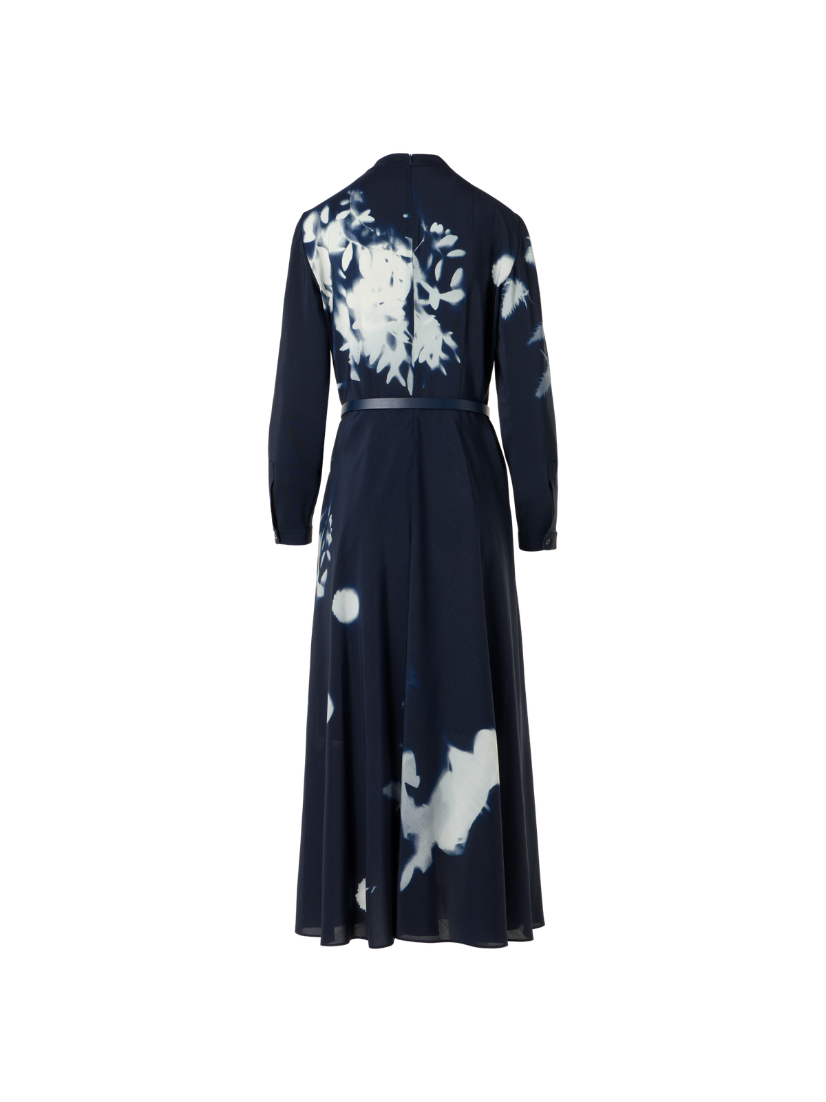 Designer Belted Midi Shirt Dress in Wildflower Print - neutral - navy - blue - multicolor