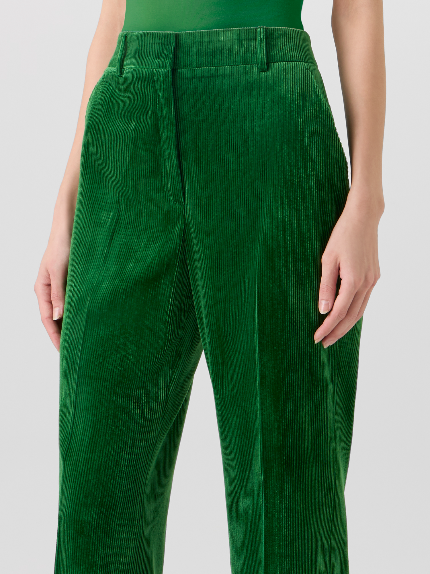 Designer Wide Leg Pants in Fluid Corduroy - green 