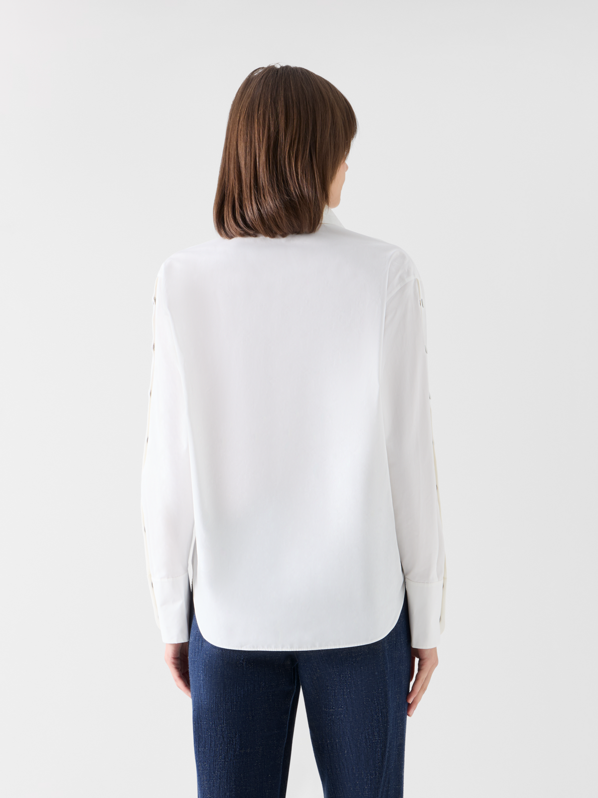 Designer Cotton Poplin Blouse with Snap-Button Slit Sleeves - ecru #editorial