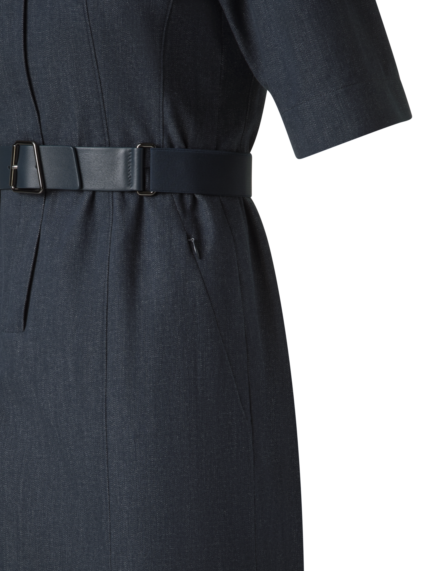 Designer Short Sleeve Shirt Dress in Cotton Denim - neutral - navy - blue