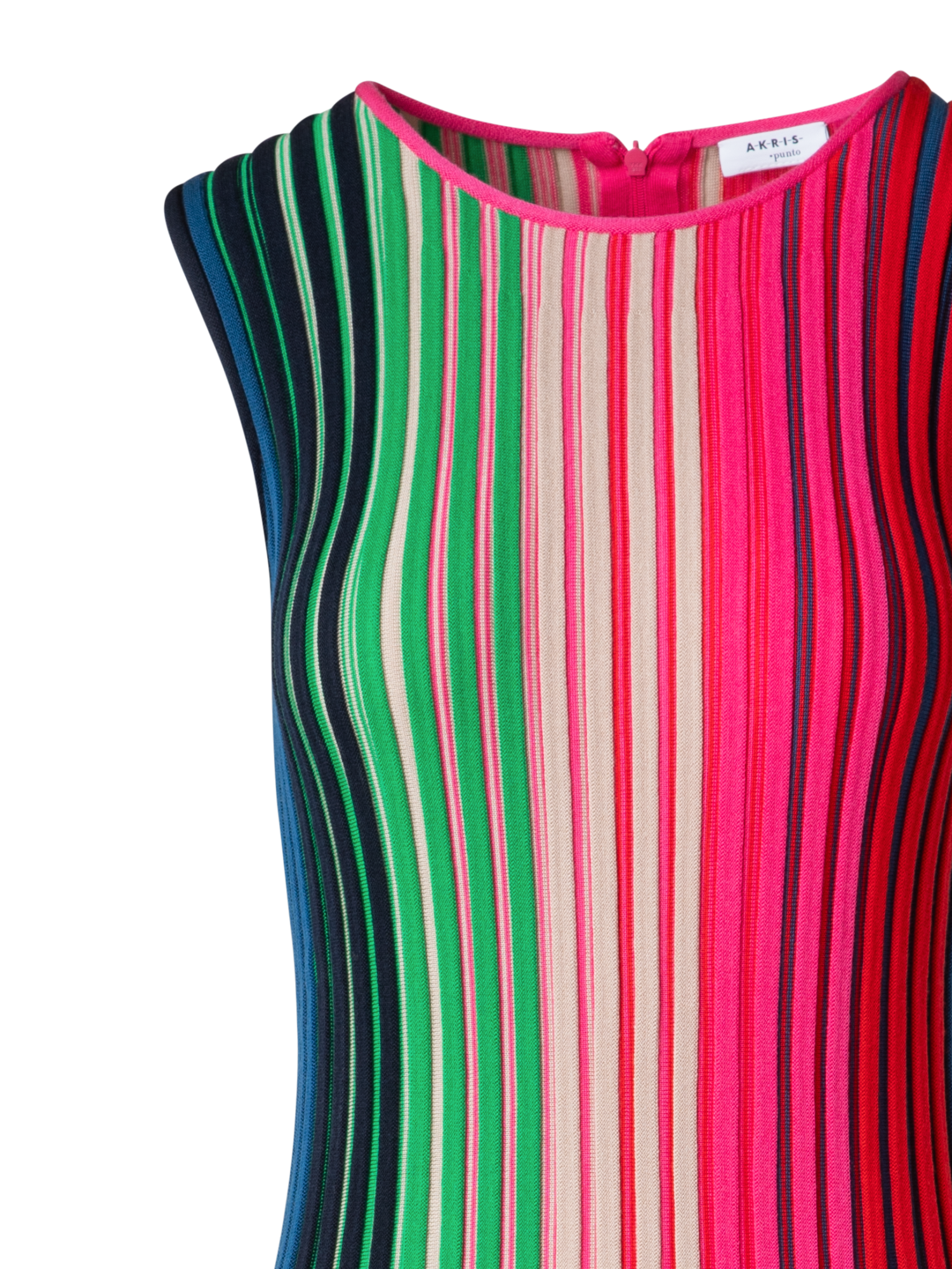 Designer Sleeveless Merino Wool Knit Rib Dress - multicolor