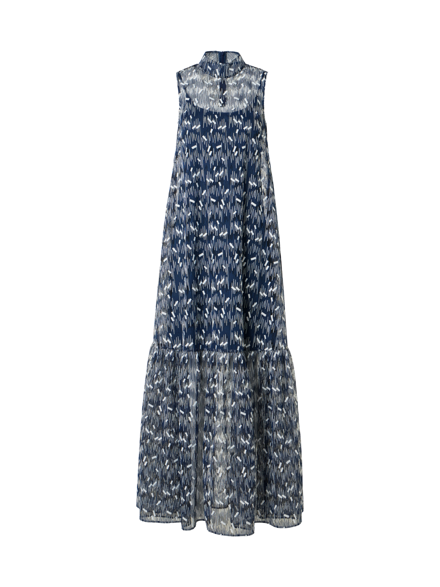 Designer Scribble Dot Embroidered Midi A-Line Dress - blue