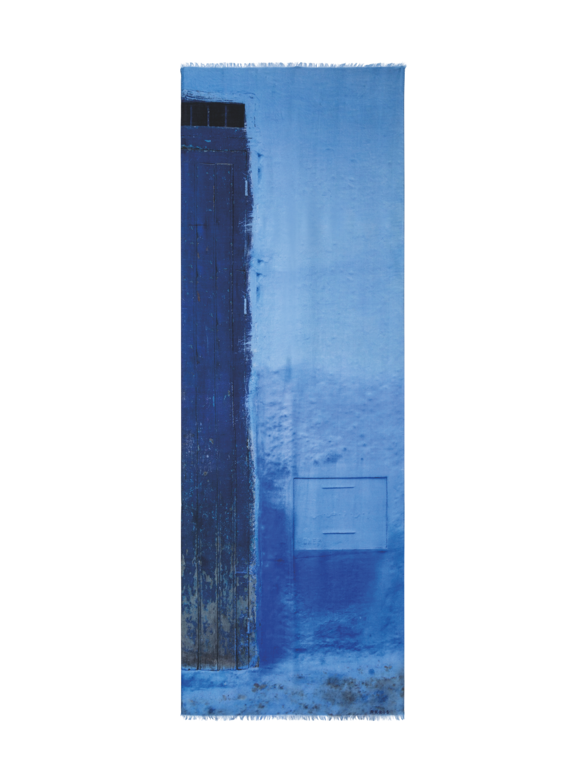 Designer Cashmere Silk Chefchaouen Wood Door Print Scarf - navy - blue - purple - wine - red - pink