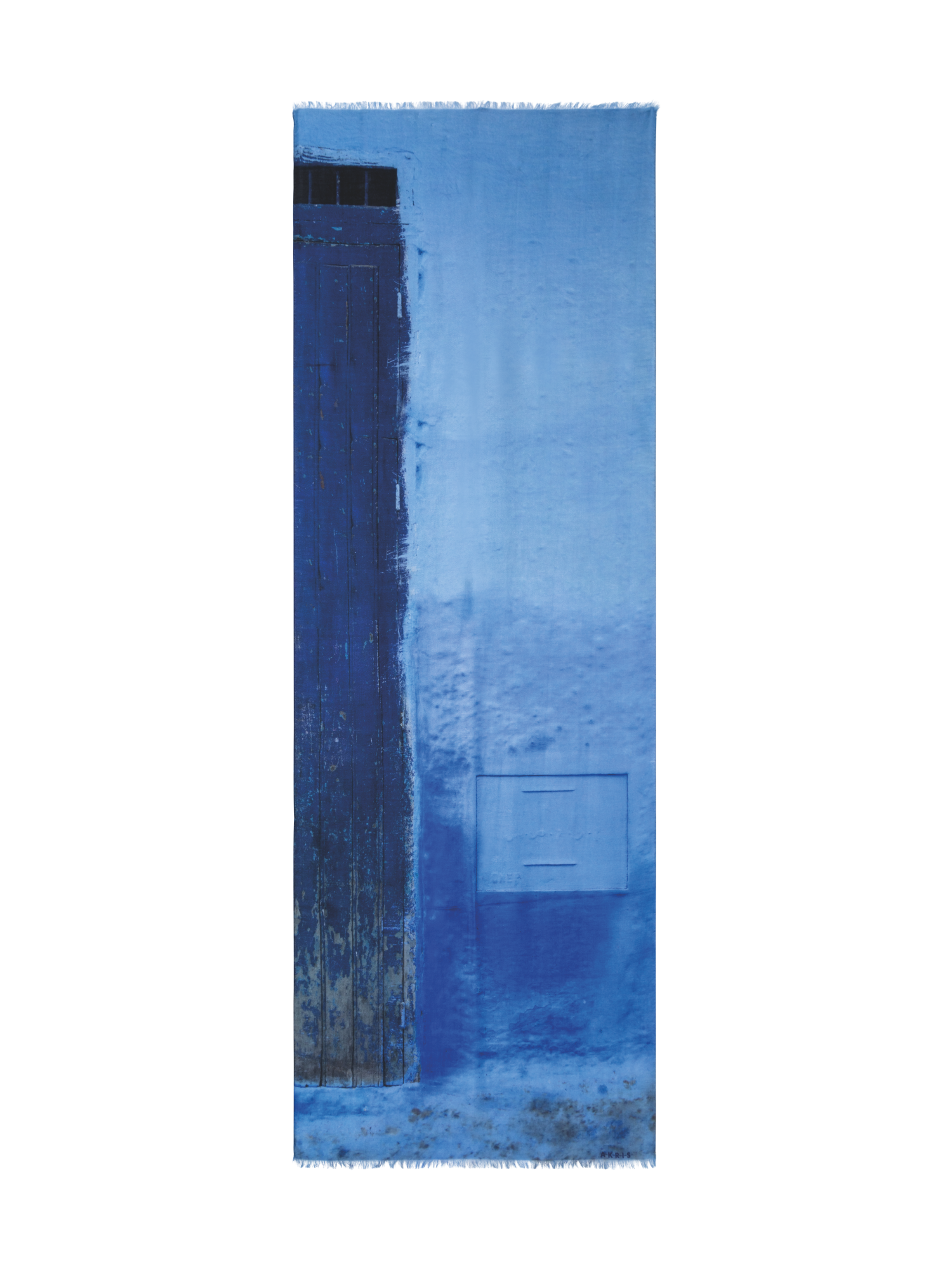 Designer Cashmere Silk Chefchaouen Wood Door Print Scarf - navy - blue - purple - wine - red - pink