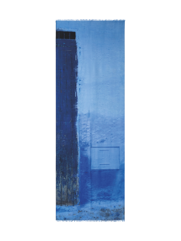 Designer Cashmere Silk Chefchaouen Wood Door Print Scarf - navy - blue - purple - wine - red - pink