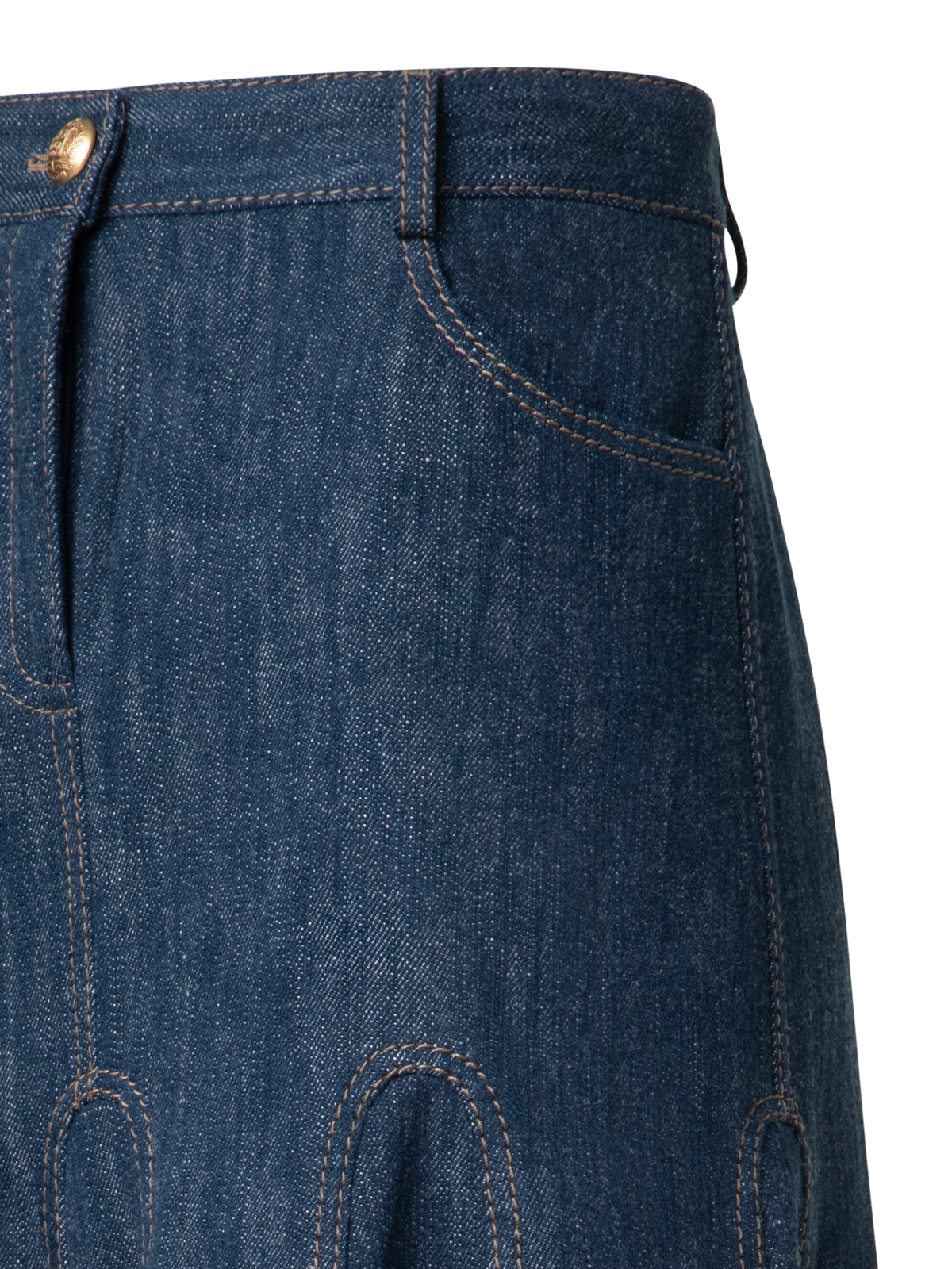 Designer Pleated Denim Midi Skirt - navy - blue