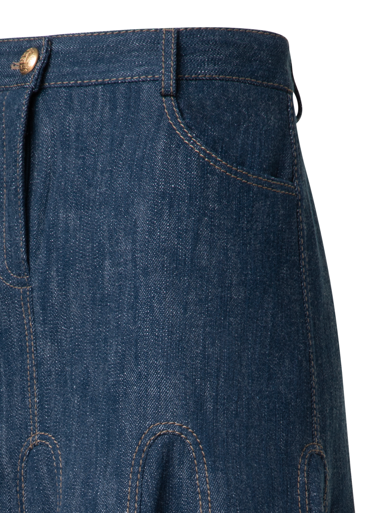 Designer Pleated Denim Midi Skirt - navy - blue