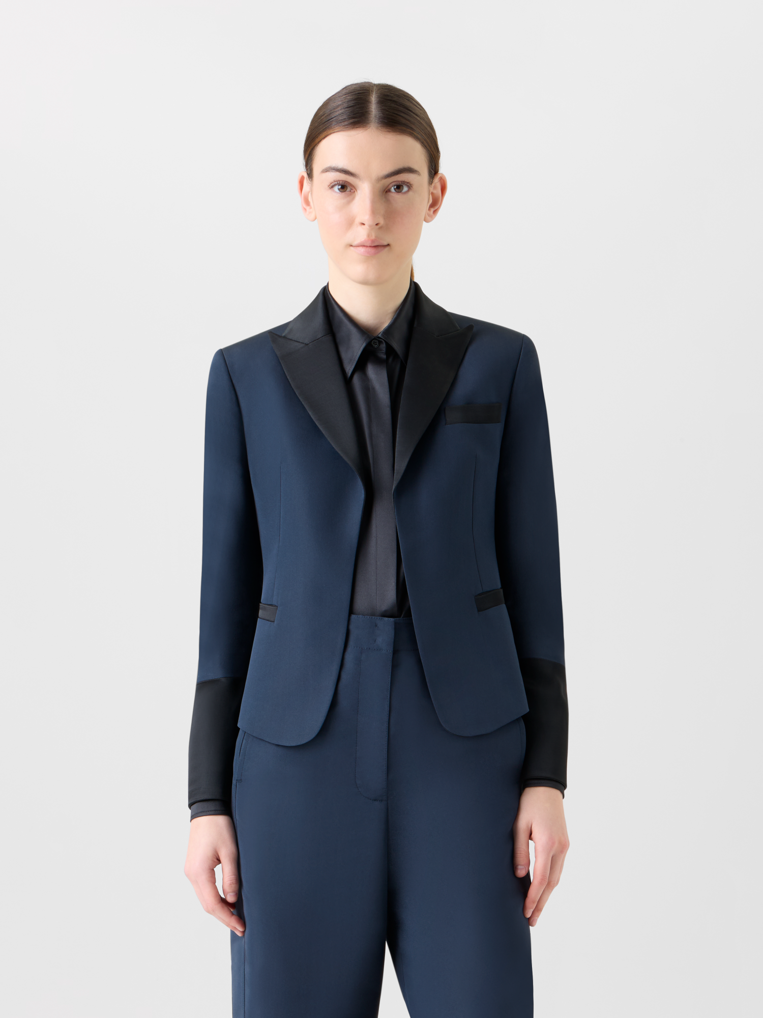 Designer Bi-Color Peak Lapel Ottoman Silk Jacket - neutral - navy - blue - multicolor 