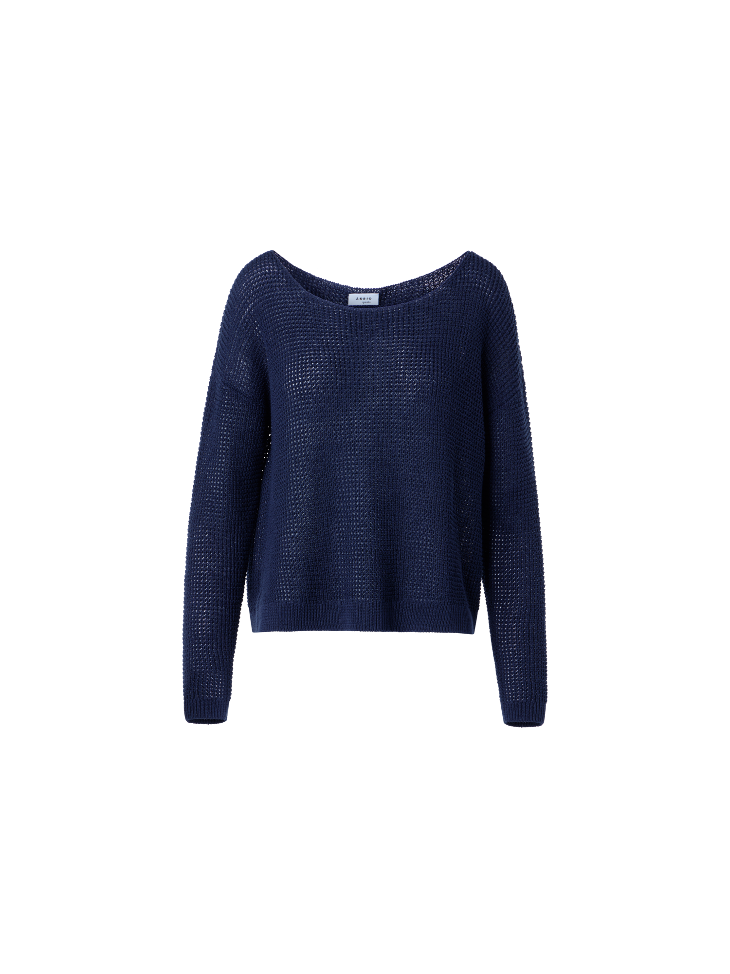 Designer Off-Shoulder Linen-Cotton V-Neck Knit Sweater - navy - blue
