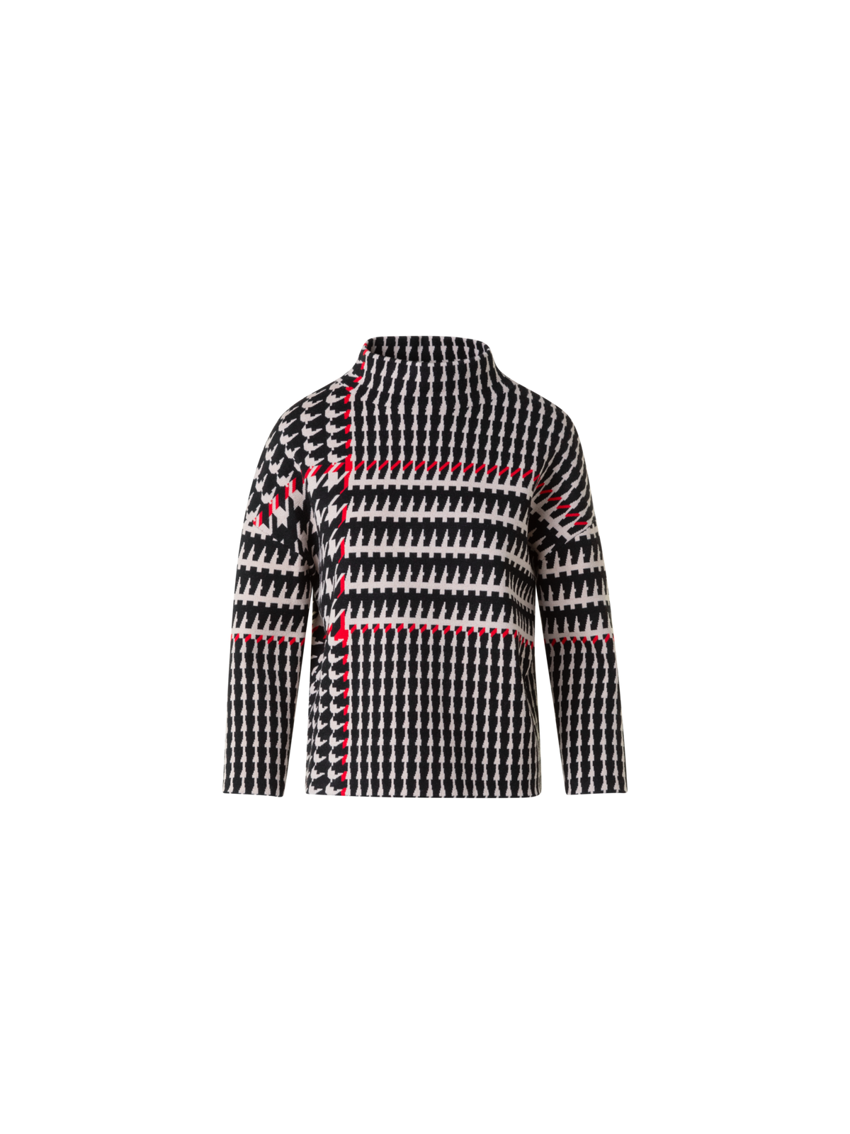 Designer XL Glencheck Jacquard Mock Neck Sweater - black - multicolor