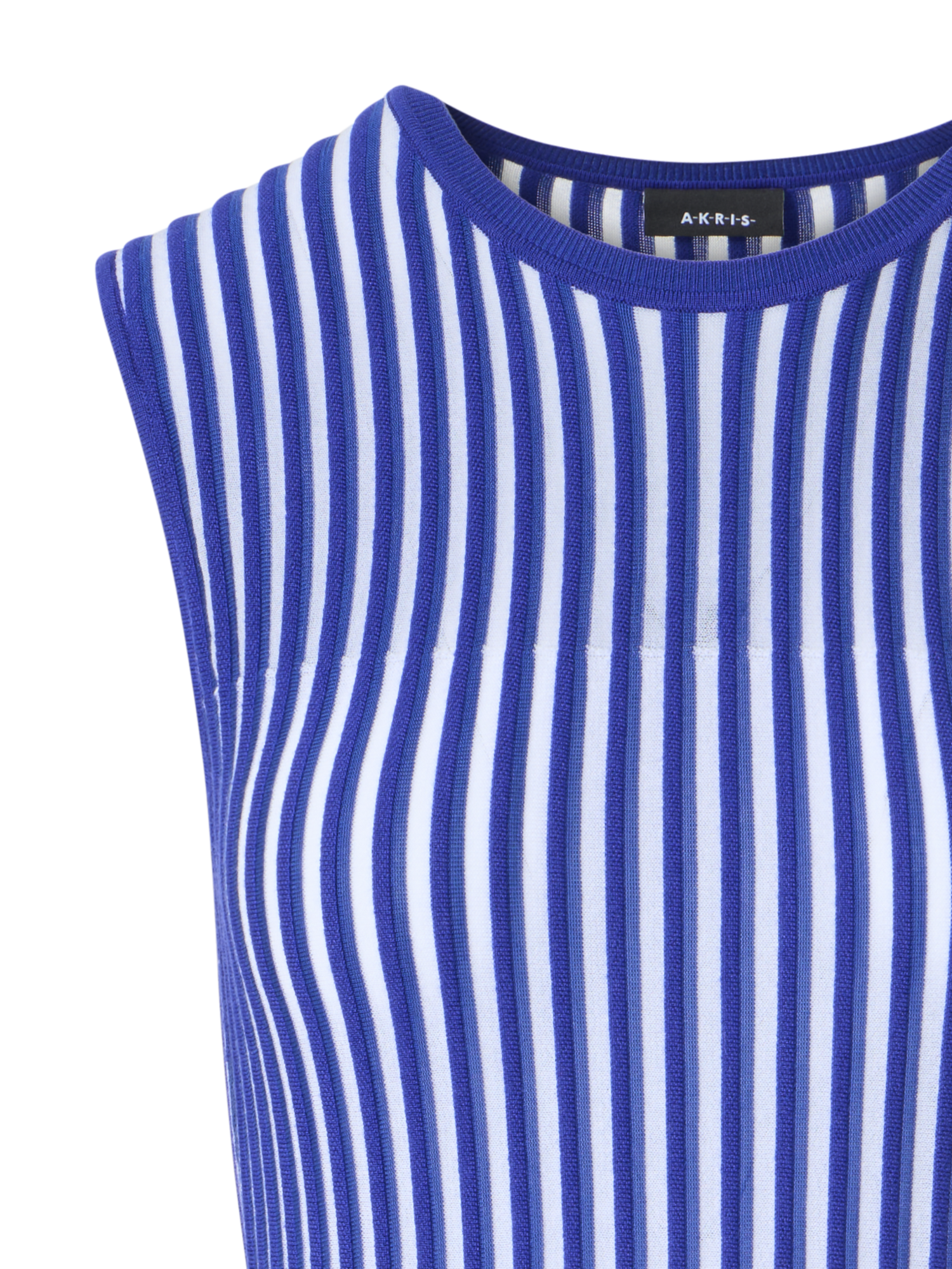 Designer Two Tone Rib Knit Dress with Sheer Shoulders - blue