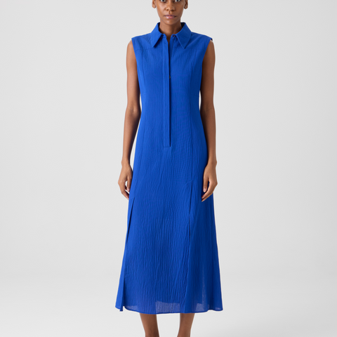 Midi Shirt Dress in Structured Cotton Silk