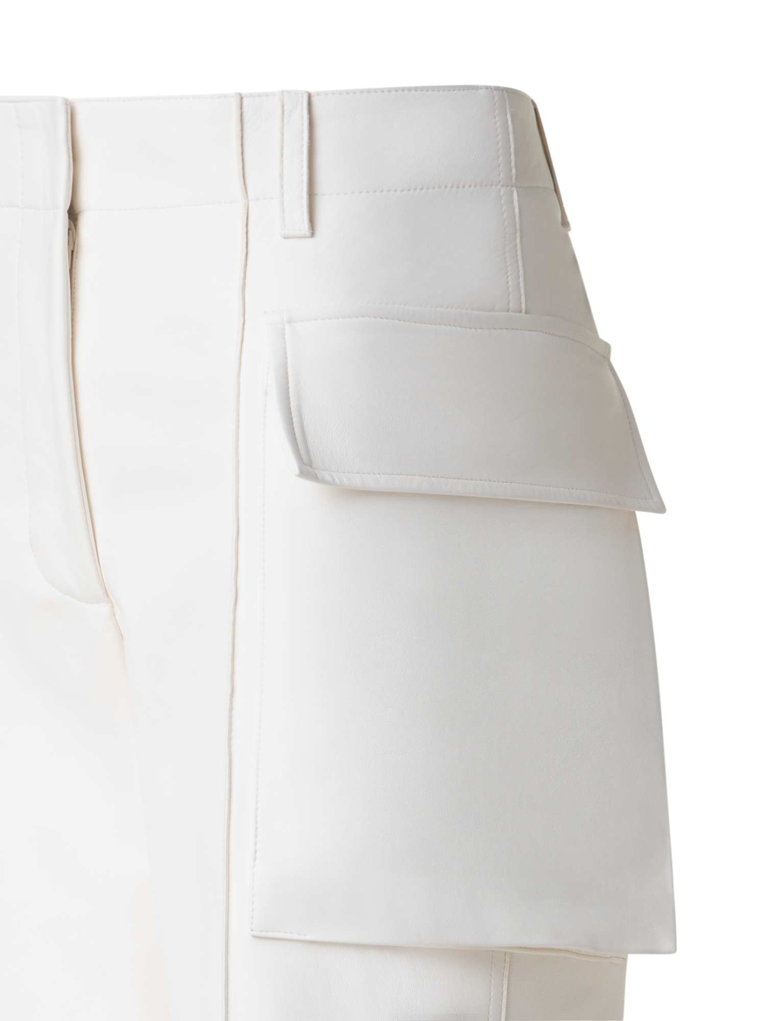 Designer Cargo Leather Pants - neutral - ecru - white