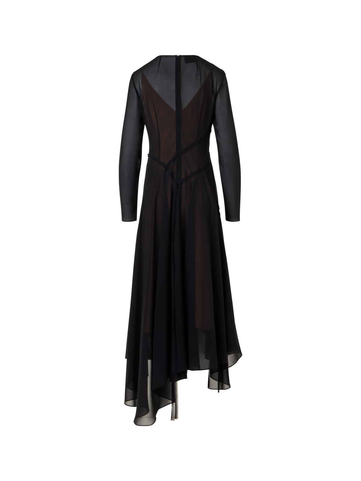 Designer Asymmetrical Silk Georgette Midi Dress - black