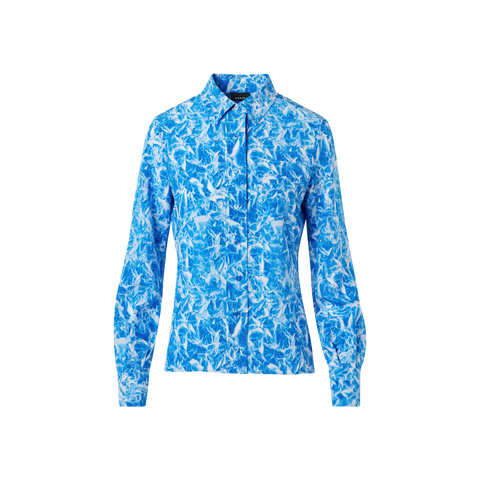 Silk Crêpe Tunic Blouse with Whitecaps Print