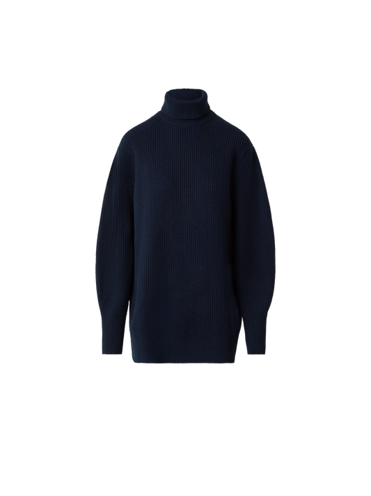 Designer Wool Cashmere Blend Turtleneck Knit Sweater - navy - blue