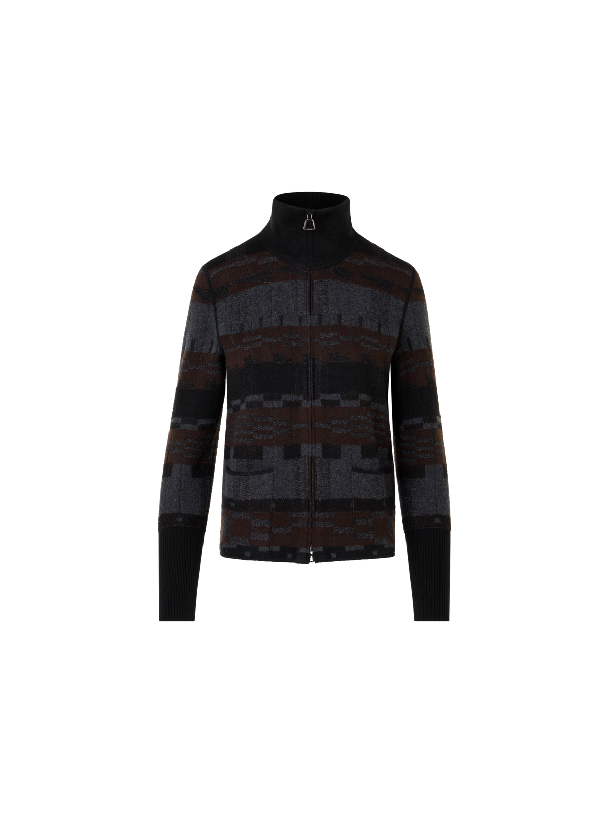 Designer Cashmere Jacquard Cardigan - multicolor - brown - grey