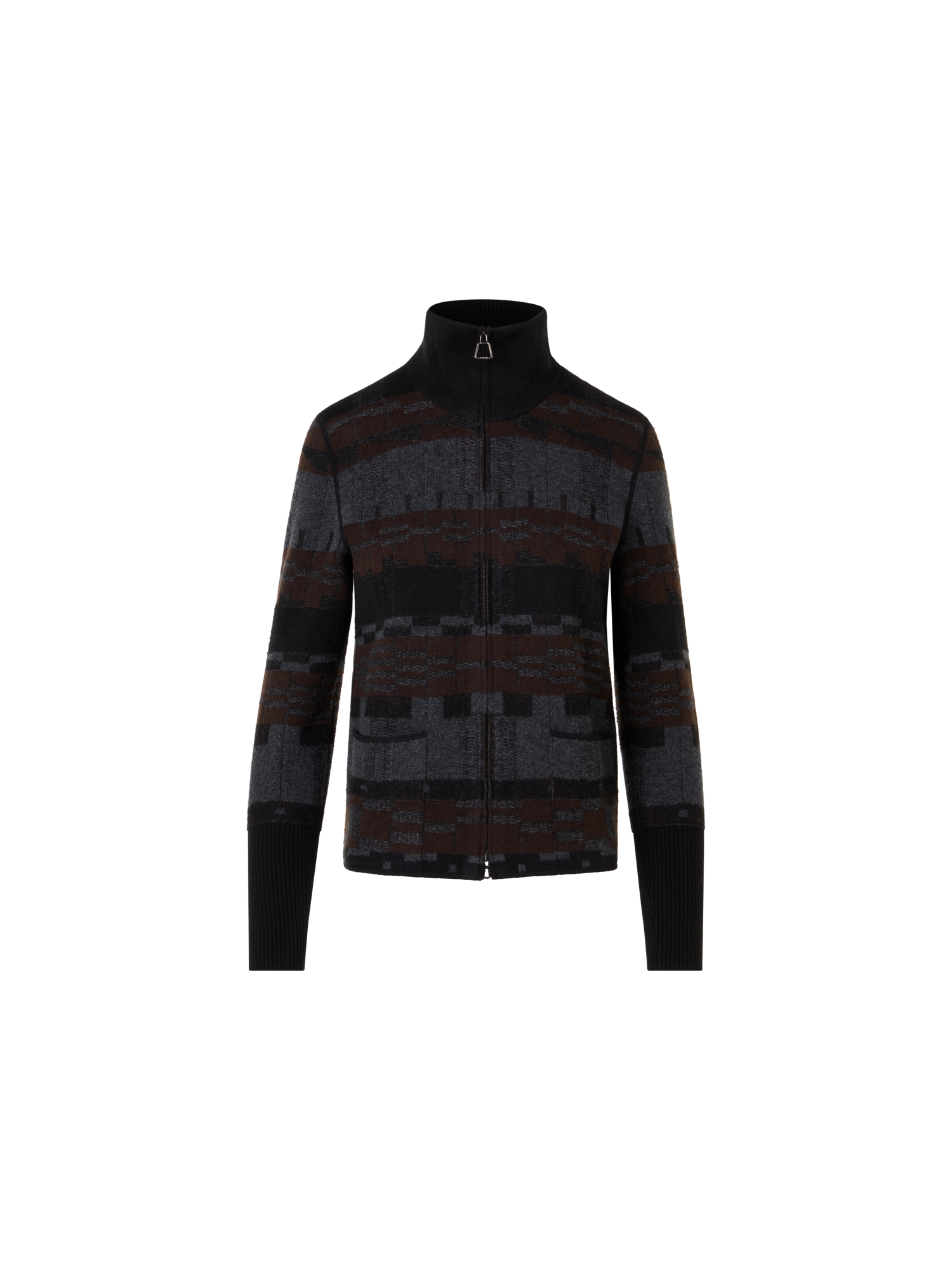 Designer Cashmere Jacquard Cardigan - multicolor - brown - grey
