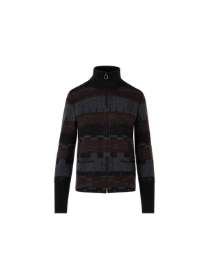Designer Cashmere Jacquard Cardigan - multicolor - brown - grey