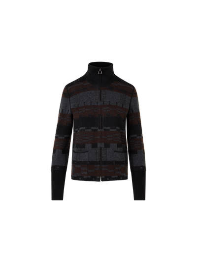 Designer Cashmere Jacquard Cardigan - multicolor - brown - grey
