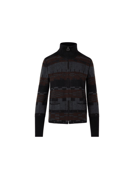 Designer Cashmere Jacquard Cardigan - multicolor - brown - grey