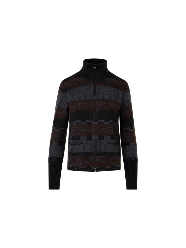 Designer Cashmere Jacquard Cardigan - multicolor - brown - grey