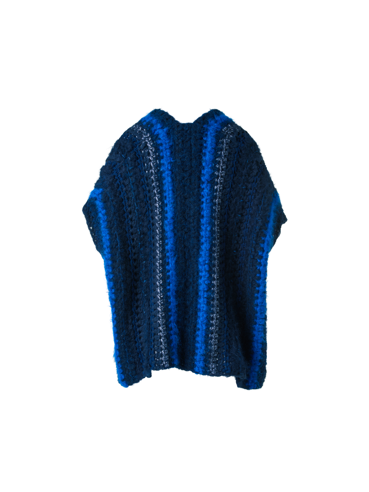 Designer Chunky Crocheted Cashmere Silk Striped Gilet - blue - multicolor