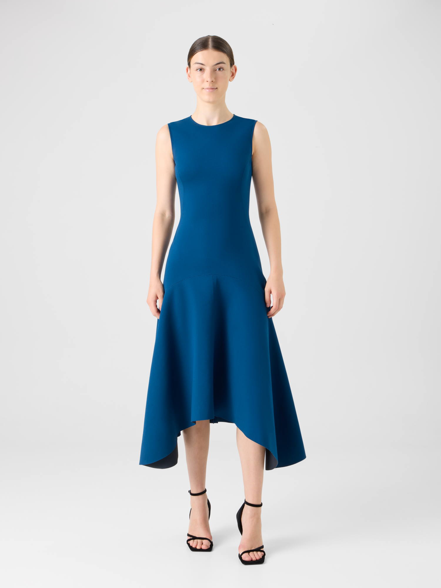 asymmetrical neck geometric midi dress Manon Asymmetric-Neck Ruched Dress