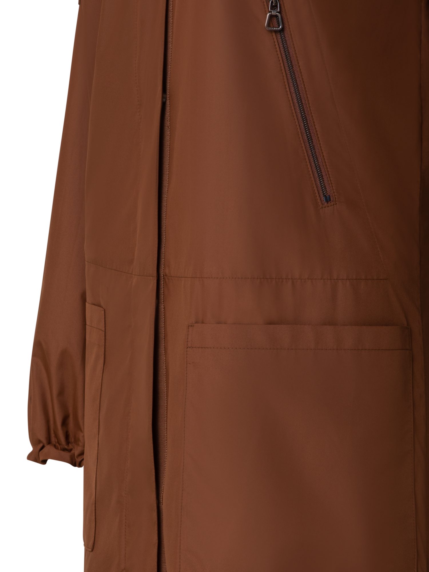 Designer Silk Long Bomber Jacket - brown