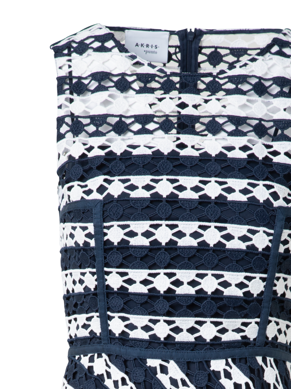 Designer Midi Dress in Stripe Embroidery - navy - blue - multicolor - ecru