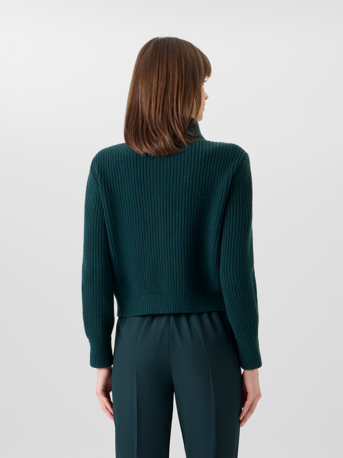 Designer Wool Cashmere Short Cardigan with Bouclé Collar - green #editorial