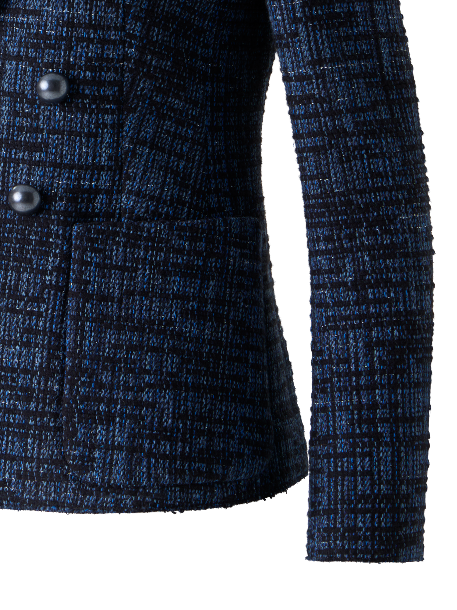 Designer Raw Cotton Stripe Tweed Blazer - blue