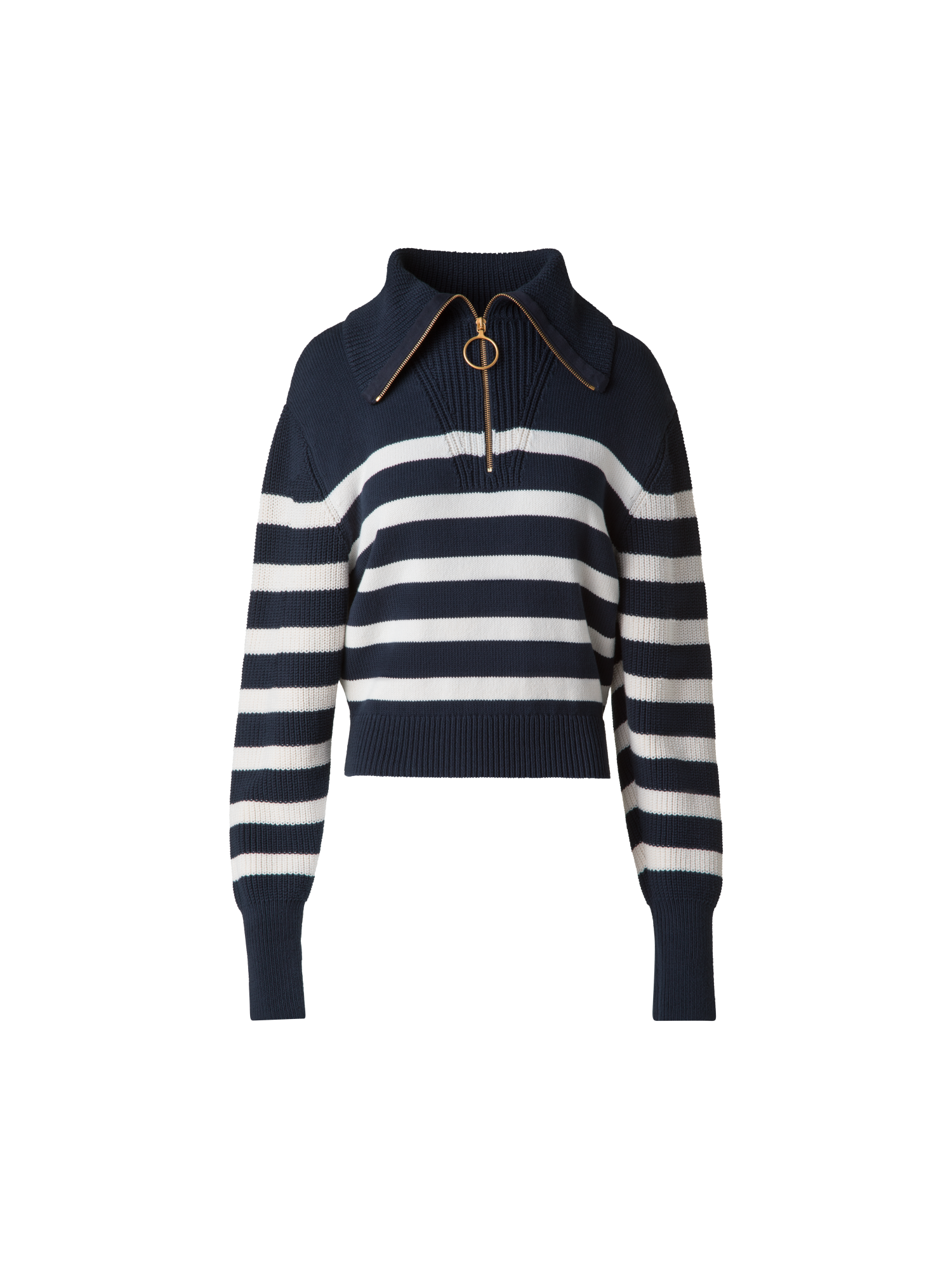 Designer Striped Marine Style Sweater with Sailor Collar - navy - blue - multicolor
