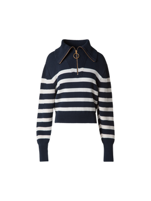 Designer Striped Marine Style Sweater with Sailor Collar - navy - blue - multicolor