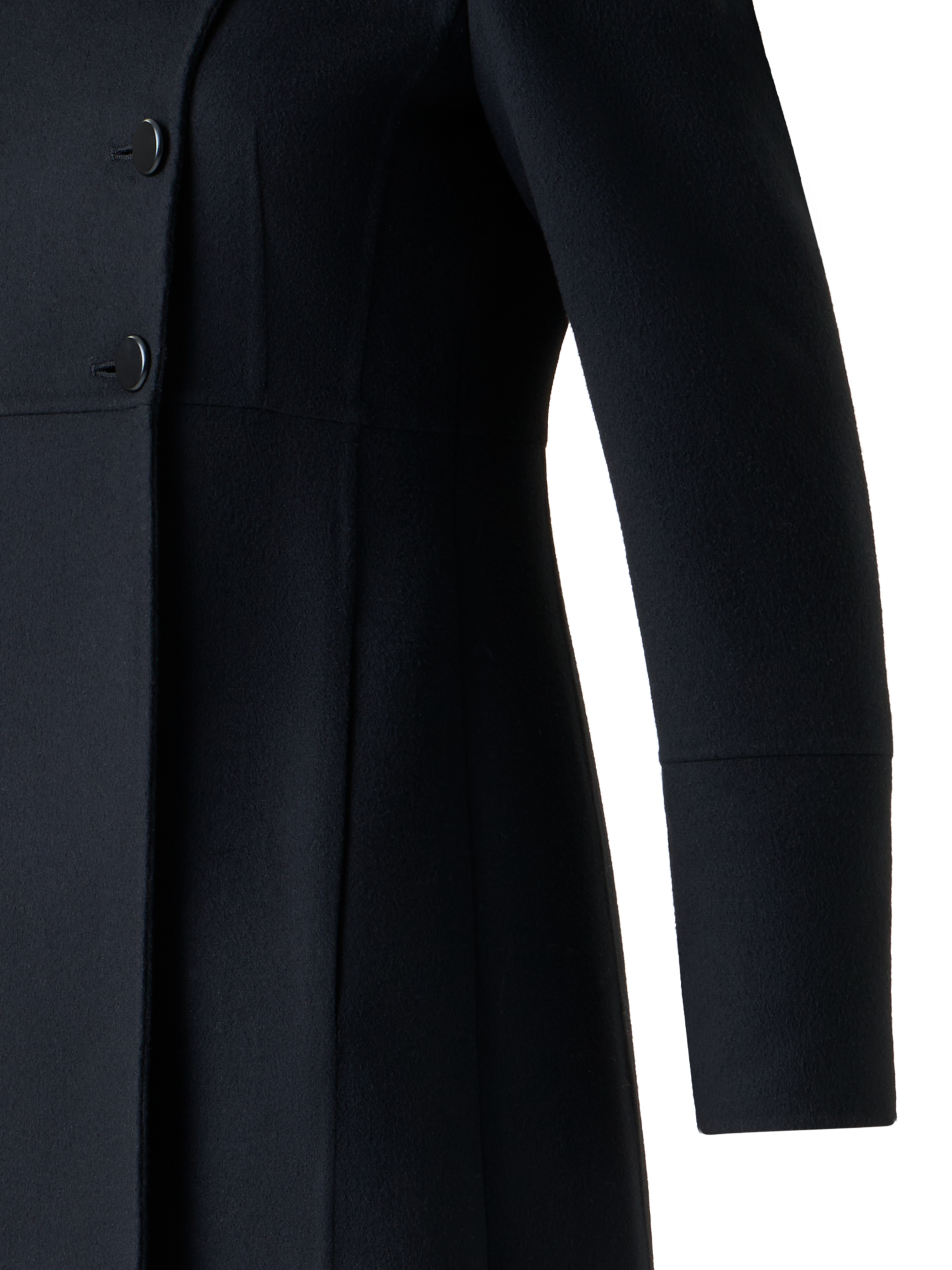 Designer Long Redingote Wool Double-Face Coat - black - neutral