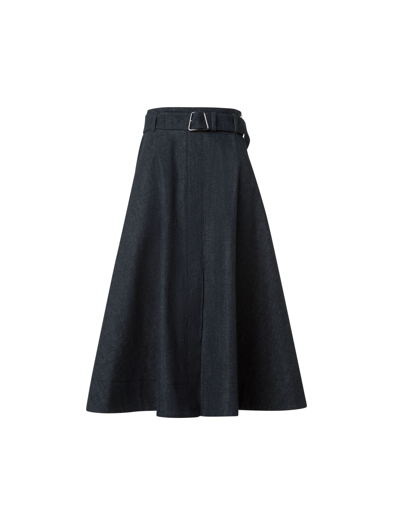 Designer Flared A-Line Midi Skirt in Cotton Denim - black - neutral