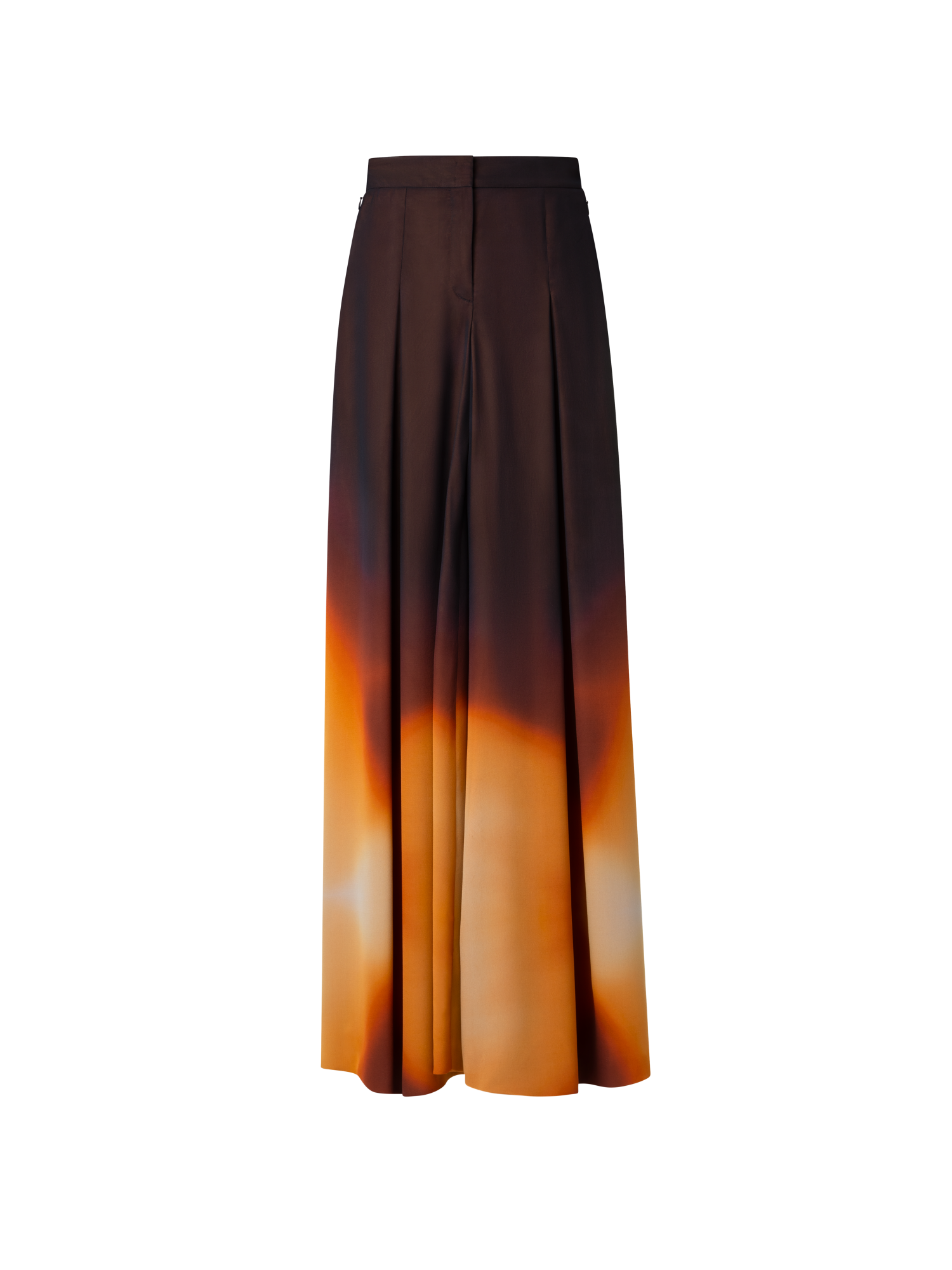 Designer Extra Wide Palazzo Silk Autumn Twilight Pants - brown - multicolor - orange