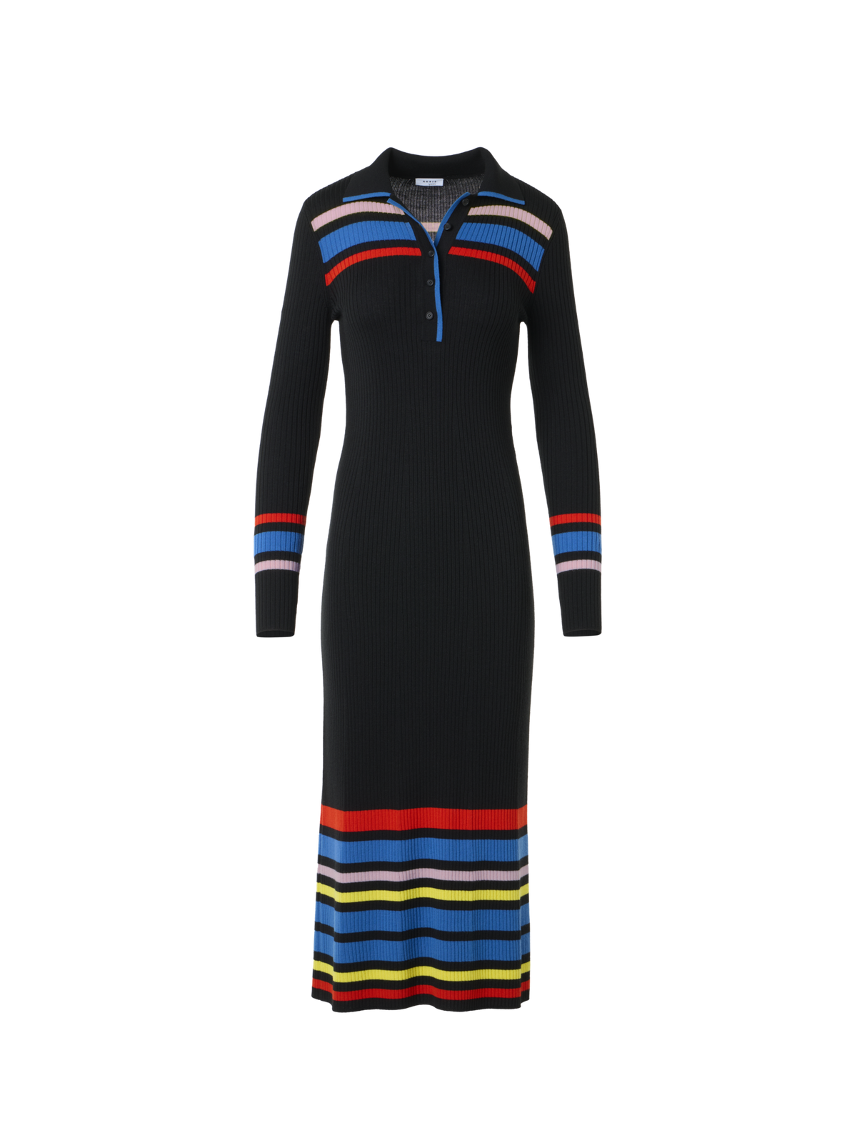 Designer Color-Block Ribbed Knit Polo Dress