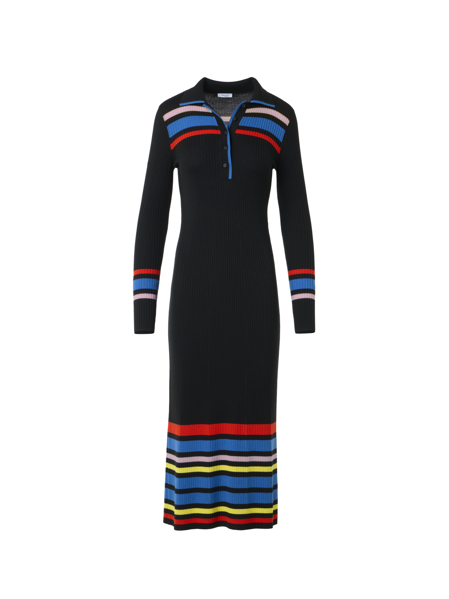 Designer Color-Block Ribbed Knit Polo Dress