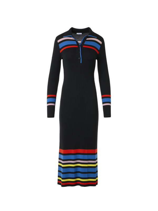 Designer Color-Block Ribbed Knit Polo Dress