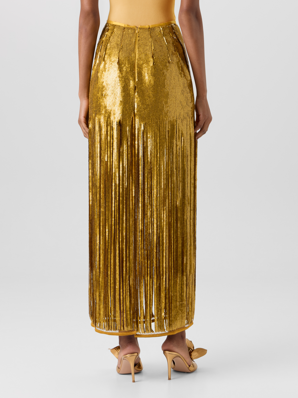 Designer Sequin Fringe Midi Skirt - gold #editorial