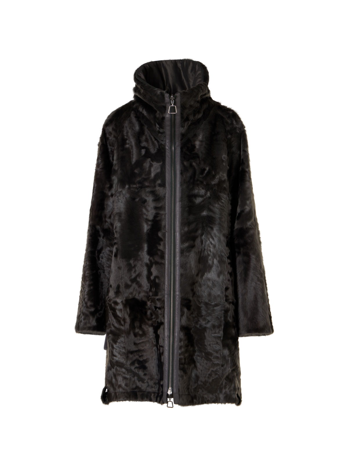 Designer Shearling Parka Reversible to Silk - grey