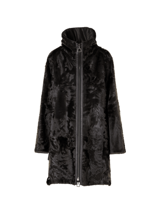 Designer Shearling Parka Reversible to Silk - grey